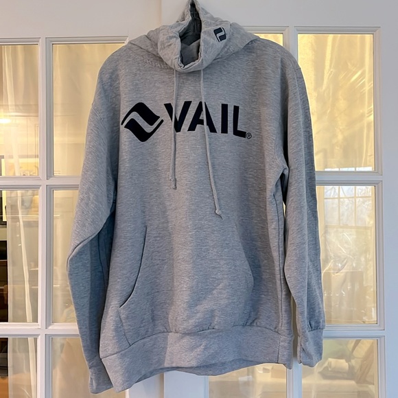 VAIL Graphic Turtleneck/Hoodie Sweatshirt • Rare • Gray/Navy Lettering • Small - Picture 5 of 8